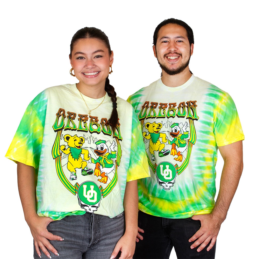 Autzen Stadium, Green, Crew Neck, Men, Unisex, Football, Interlocking UO, Class Trip, Grateful Dead, Grateful Ducks, Yellow Bear, Oregon mascot, T-Shirt, 996550